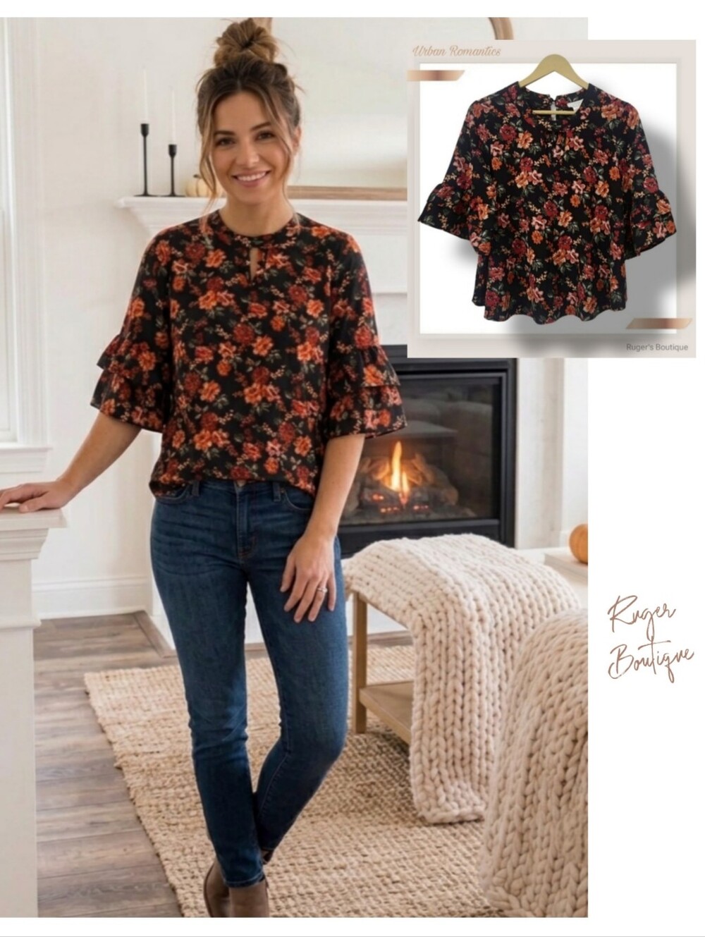 🌿Urban Romantics Urban Outfitters Womens Medium Fall Autumn Flounce Top